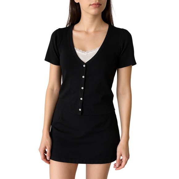Ann Taylor Sweaters - ANN TAYLOR LOFT Black Pima Cotton‎ Button Front Short Sleeve Cardigan Top S
